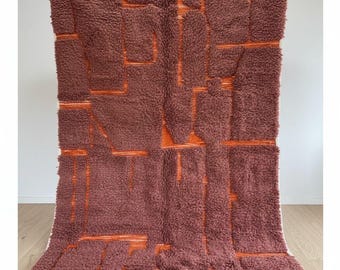 Moroccan Rug – Handwoven Burgundy Wool Checkerboard Berber Area Rug, Contemporary Scandinavian Style