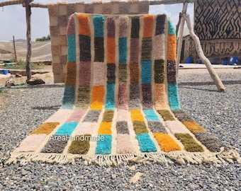 Handmade Colorful Wool Beni Ourain Rug: Authentic Moroccan Decor