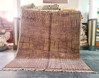 Handmade Purple Beni Ourain Rug: Moroccan Wool Grid Rug