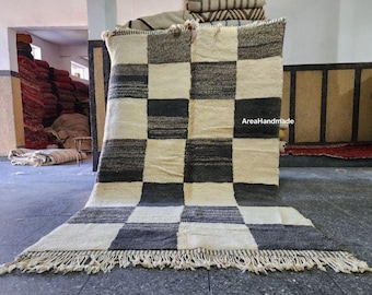 Handwoven Beni Ourain Rug: Moroccan Wool Checker Design