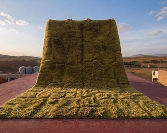 Olive Green Moroccan Rug, Custom Wool Berber Rug, 3D Textured Area Rug, Hand Knotted Shag Carpet, Mid Century Modern Rug, Boho Thick Rug