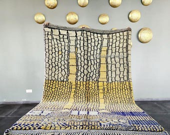 Handmade Yellow Wool Moroccan Runner Rug: Bohemian Hallway Carpet