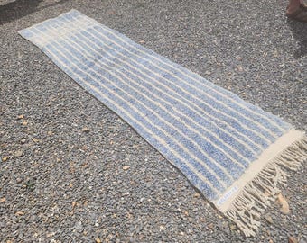 Handmade Moroccan Wool Runner Rug: Blue Hallway Rug