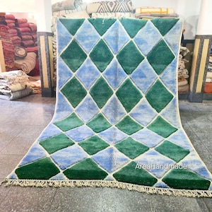 Green checkered rug handmade Moroccan shag rug , Rug for living room , Handmade area rug , Wool Beni Ourain Rug