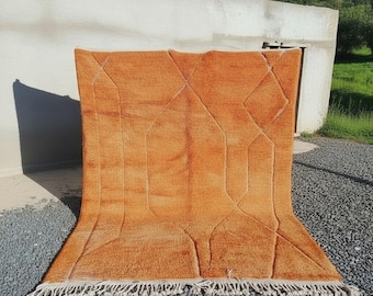 Orange Moroccan Wool Rug – Handmade Berber High-Pile Rug , Custom Size Artisan Area Rug Handmade Berber Rug