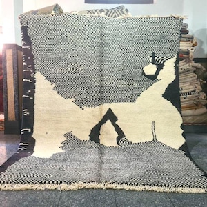 Ivory & Terracotta Wool Rug – Modern Moroccan Beni Mrirt Carpet – Handmade Berber Tapis - Authentic Moroccan Rug, Handmade Beni Ourain Rug