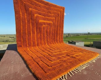 Handmade Orange Moroccan Rug 8x10 – Boho Berber Area Rug