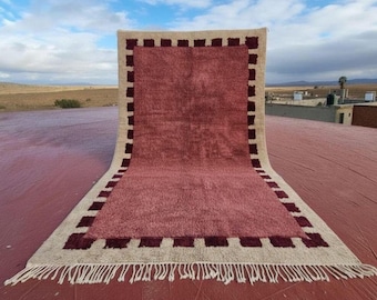 Burgundy Berber Rug 8x10: Geometric Moroccan Handwoven Wool Rug