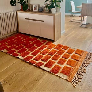 MOROCCAN HALLWAY Rug , ORANGE Handmade runner rug , narrow moroccan rug , Custom Beni ourain rug , Genuine wool rug , Bohemian runner carpet