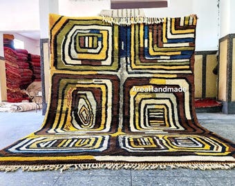 Hand Tufted Moroccan Wool Rug: Brown Beni Ourain Style