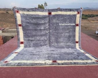 Handmade Beni Ourain Wool Mrirt Rug: Plush Cream Grey & Geometric Design