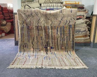 Handmade Beige Beni Ourain Wool Rug: Moroccan Berber Carpet