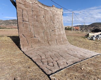 Moroccan Berber Rug 8x10: beige and Black Geometric Handwoven Wool Rug