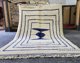 Handmade Wool Beni Ourain Rug: Moroccan Berber Blue Bohemian Rug