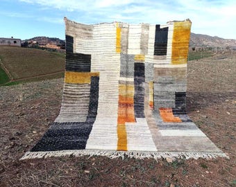 Handcrafted Rugs – Beni Mrirt Moroccan Rug, Optical Illusion Inspired Wool Area Rug, Modern Geometric Home Decor