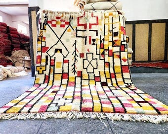 Colorful Checkered Moroccan Rug: Hand-Knotted Wool Berber Rug