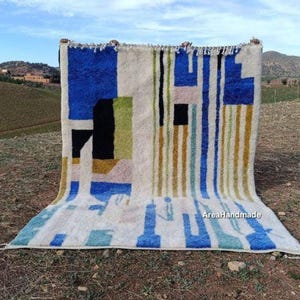 Moroccan rug 8x10 blue -Berber rug - Custom moroccan rug - Beni ourain rug - Handmade rug - Plain wool rug, Solid blue rug, Custom made rugs