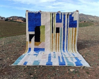 Handmade Moroccan Berber Rug 8x10: Solid Blue Wool Beni Ourain