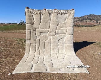 Handwoven Wool Moroccan Rug: Soft Ivory Beni Ourain Carpet