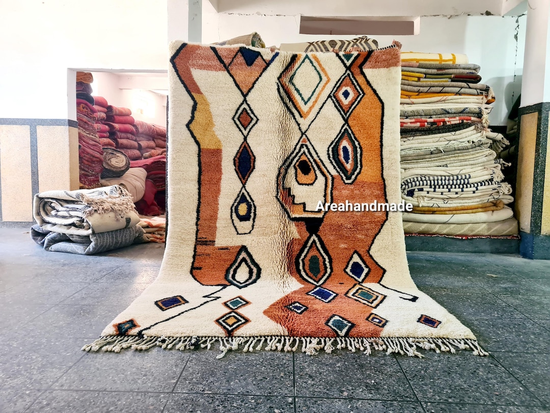 Unique Orange Moroccan Rug 8x10 - Rug for Living Room - Handmade ...