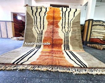 Orange Berber Rug 8x10: Geometric Moroccan Handwoven Wool Rug