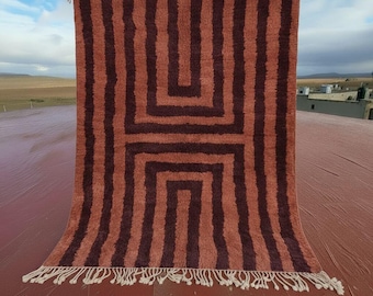 Burgundy Berber Rug, Handwoven Geometric Moroccan Wool Rug