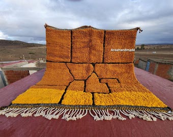 Handgjord orange marockansk berbermatta 8x10 – Boho-matta i ull