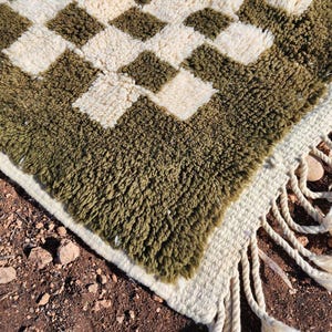 Moroccan rug green - Checkered Handmade rug - Morrocan berber rug - Beni ourain rug - Morocco rug - Moroccan area rug - Custom green rug