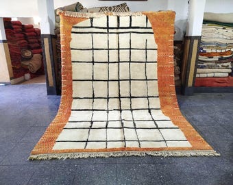 Handmade Moroccan Orange Wool Rug 8x10: Authentic Berber Design