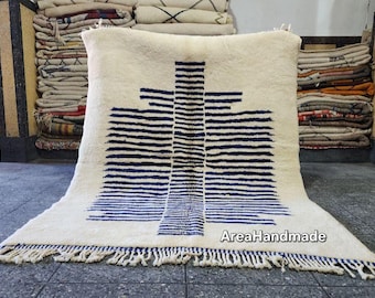 Handmade Beni Ourain Wool Rug: Blue Moroccan Berber Design