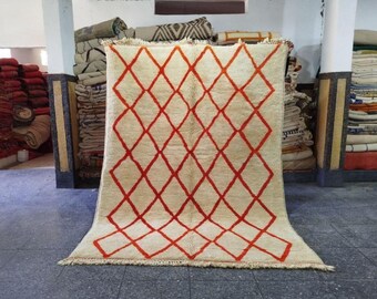 Handmade Berber Wool Rug 8x10: Orange Bohemian Living Room Decor