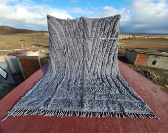 Grey Moroccan Handmade, Berber Wool, Custom Beni Style Design