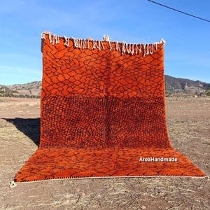 Bold Orange Moroccan Rug – Handwoven Berber Wool Carpet from Mrirt - Rug for living room - Handmade Morrocan Rug - Authentic Berber Rug