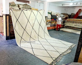 Handwoven Beni Ourain Rug: Red Geometric Moroccan Carpet