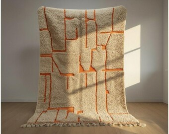 Ivory Textured Wool Rug – Handwoven Tufted Berber Shag Carpet, Handmade Moroccan Minimal Contemporary Style