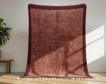 Burgundy Berber Moroccan Rug 8x10: Handwoven Wool Rug , Boho Home Decor.