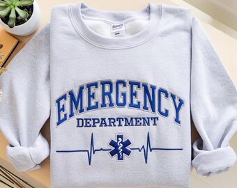 Emergency Department Embroidered Sweatshirt, ER Nurse Embroidery Shirt, Hospital Gifts