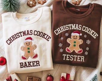 Christmas Cookies Baker and Tester Embroidered Sweatshirt, Matching Couple Embroidery Shirt, Christmas Keepsake 2025