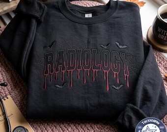 Embroidered Halloween Radiology Sweatshirt, Spooky XRAY Tee, Gothic Bat Radiology Shirt