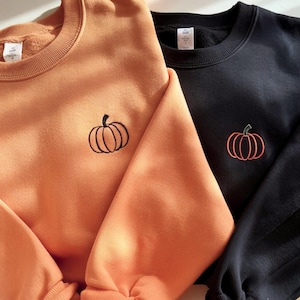 Embroidered Pumpkin Sweatshirt: Minimal Fall Cozy Hoodie