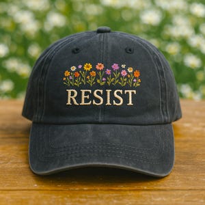 Resist Floral Embroidered Baseball Cap, FDT Democrat Embroidery Washed Hat, Political Cap, Protest Hat, Leftist Anti-MAGA, Gift For Her