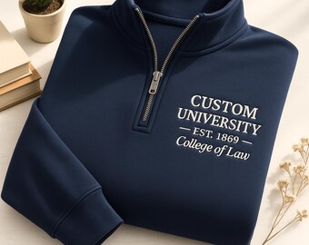Custom University Embroidered Quarter Zip Sweatshirt, Personalized College Embroidery Shirt, New Student Gift