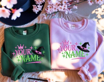 Custom Name Wicked Embroidered Sweatshirt, Personalized Wizard of Oz Embroidery Shirt, Broomstick Magic Sweater