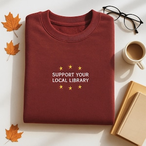 Embroidered Library Sweatshirt: Reader Gift for Librarian