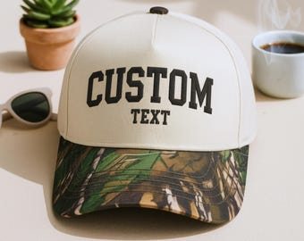 Custom Camouflage Hunting Embroidered Two-Tone Trucker Cap, Personalized Camo Design Embroidery Hat