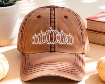 Gorra de béisbol bordada con calabaza, gorro lavado con bordado otoñal sencillo, gorro de Acción de Gracias