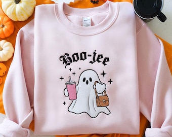 Embroidered Ghost Sweatshirt: Spooky Season Halloween Shirt