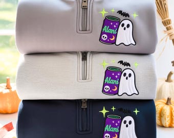 Embroidered Halloween Ghost Quarter Zip Sweatshirt - Alani Inspired