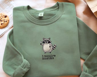 Embroidered Raccoon Sweatshirt: Funny Goblincore Snack Lover Gift