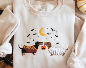 Dachshund Halloween Embroidered Sweatshirt: Spooky Weiner Dog Costume